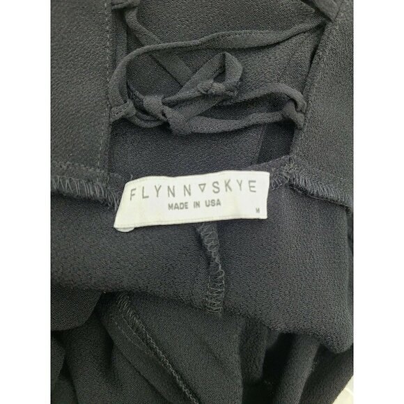 New Flynn Skye Black Ariel Jumper Womens M Lace Up Back Jumpsuit Deep V Rayon - Picture 7 of 9